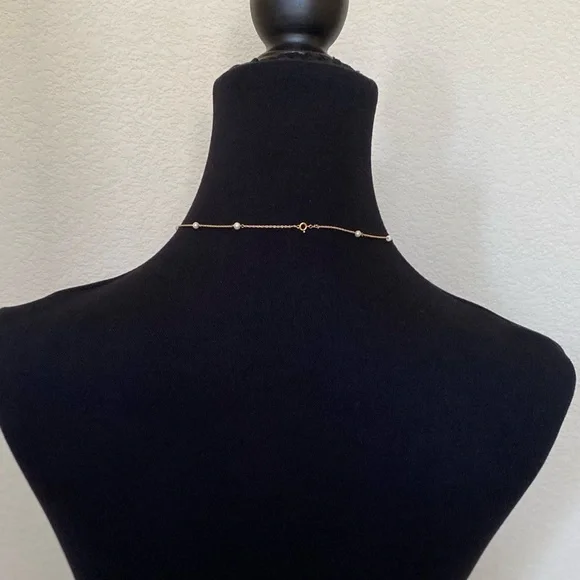 14K Gold Freshwater Cultured Pearl Station Necklace - Picture 3 of 3